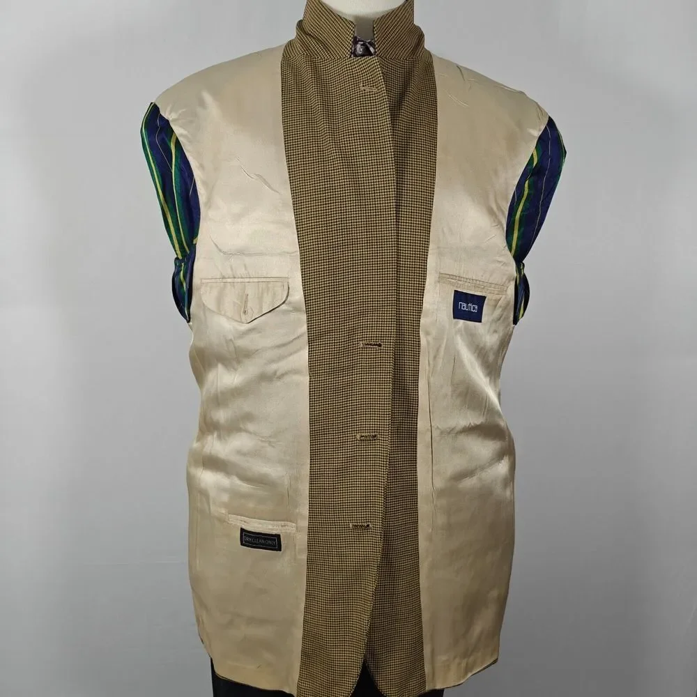 Nautica Men's Sport Coat Blazer Three Button Brown‎ Black Olive Houndstooth 44L